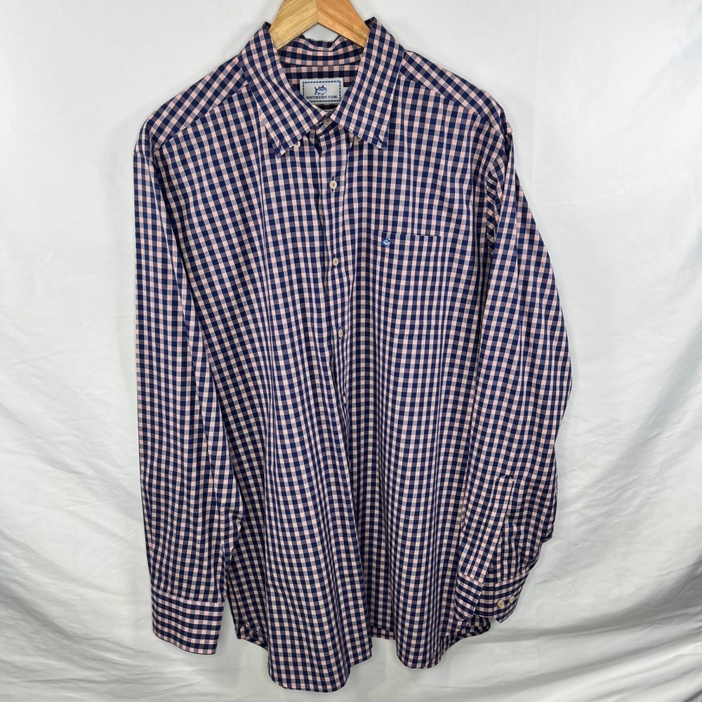 Southern Tide Gingham‎ Shirt Classic Fit Long Sleeve Button Down Blue Pink L